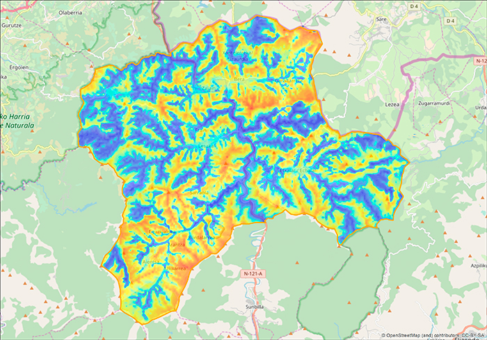The analysis of the landscape of the Bortziriak area progresses(Navarra) Mapa Intervisibilidad