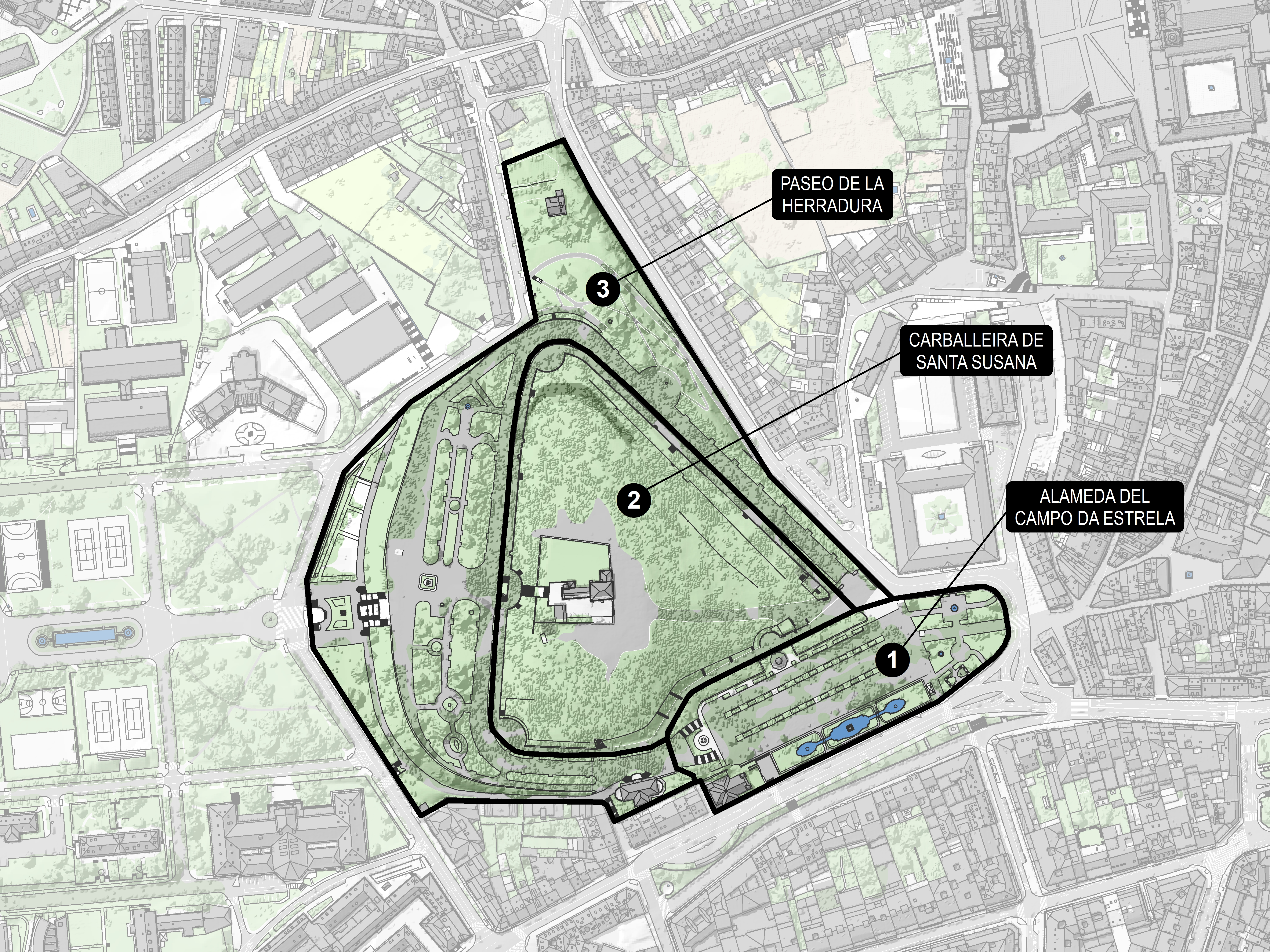 Alameda Park of Santa Susana. Master Plan for the Alameda de Santa Susana in Santiago de Compostela.
